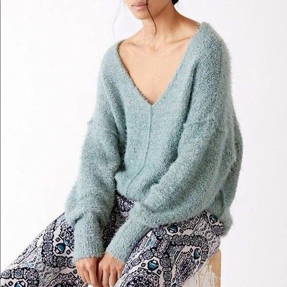 Free People Icing Green V Neck Slouchy Pullover Sweater Women’s Xlarge Oversized - Picture 1 of 9